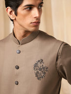 Dark Fawn Rose Embroidery Bandi Shirt for Men