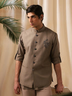 Dark Fawn Rose Embroidery Bandi Shirt for Men