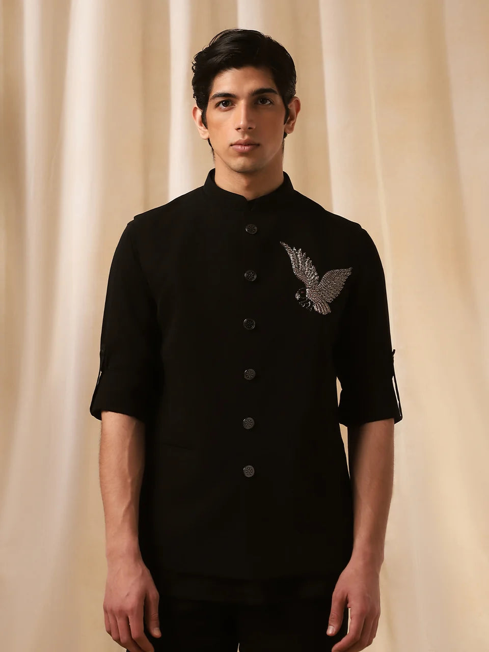 Black Rose Embroidered Bandi shirt for Men