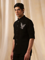 Black Rose Embroidered Bandi shirt for Men