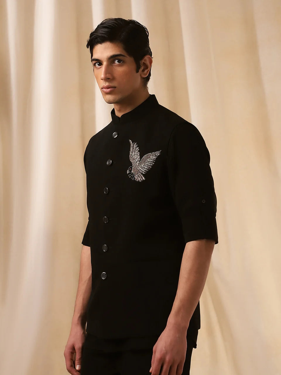 Black Rose Embroidered Bandi shirt for Men