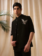 Black Rose Embroidered Bandi shirt for Men