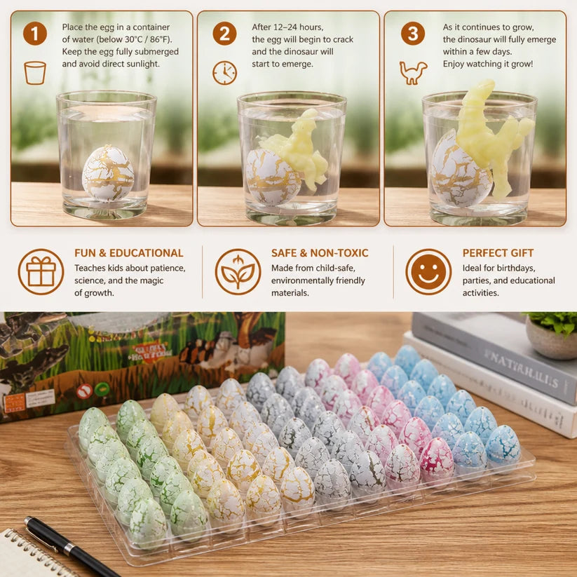 Hatching Dinosaur Egg Kit – Grow-in-Water Dino Eggs with Surprise Toys