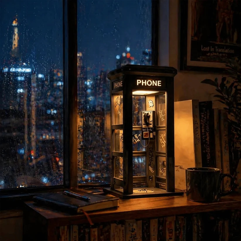 Vintage Telephone Box Mood Lamp with Warm Light