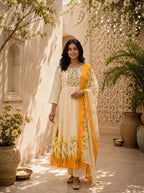 Mustard Cotton Tulip Floral Printed Three Piece Set