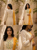 Mustard Cotton Tulip Floral Printed Three Piece Set