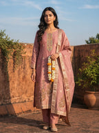 Onion Silk Zari Buta Weaved Three Piece Set