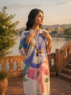 Blue Cotton Pansy Motifs Printed Two Piece Set