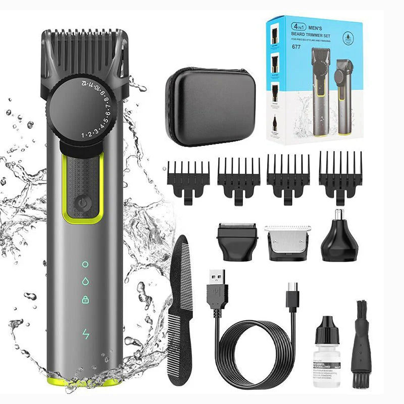4-in-1 electric grooming set with replaceable trimmer heads | Full Body Grooming | 100% Cut-Free